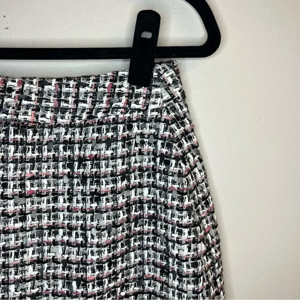 Kate Spade Black White Pink Tweed Pencil Skirt Size 6 Preppy Office
